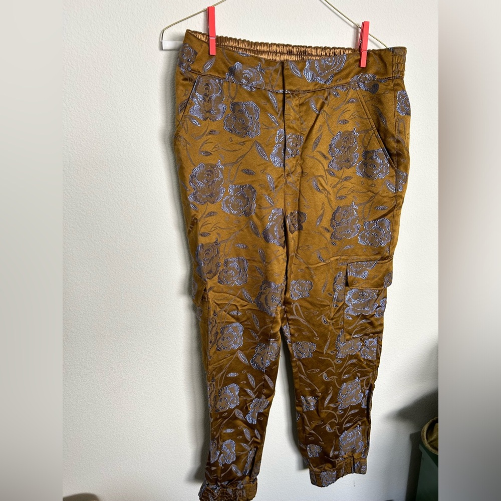 Anthropologie Gold Floral Jogger Pants - Women’s Medium